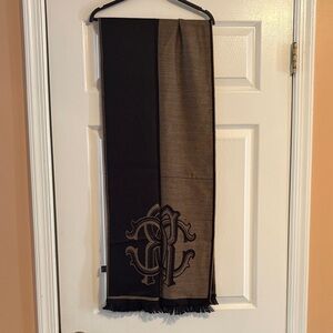 Roberto Cavalli Black and Brown Monogrammed Decor Scarf